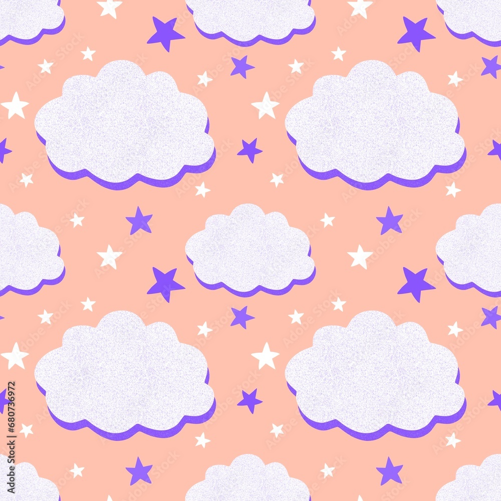 Cartoon retro clouds seamless weather pattern for wrapping paper and fabrics and linens and kids clothes print
