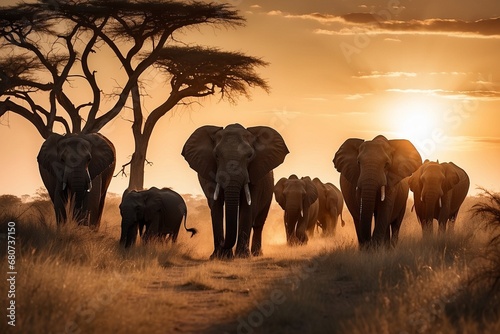 elephant herd in the sunset © Nathalie