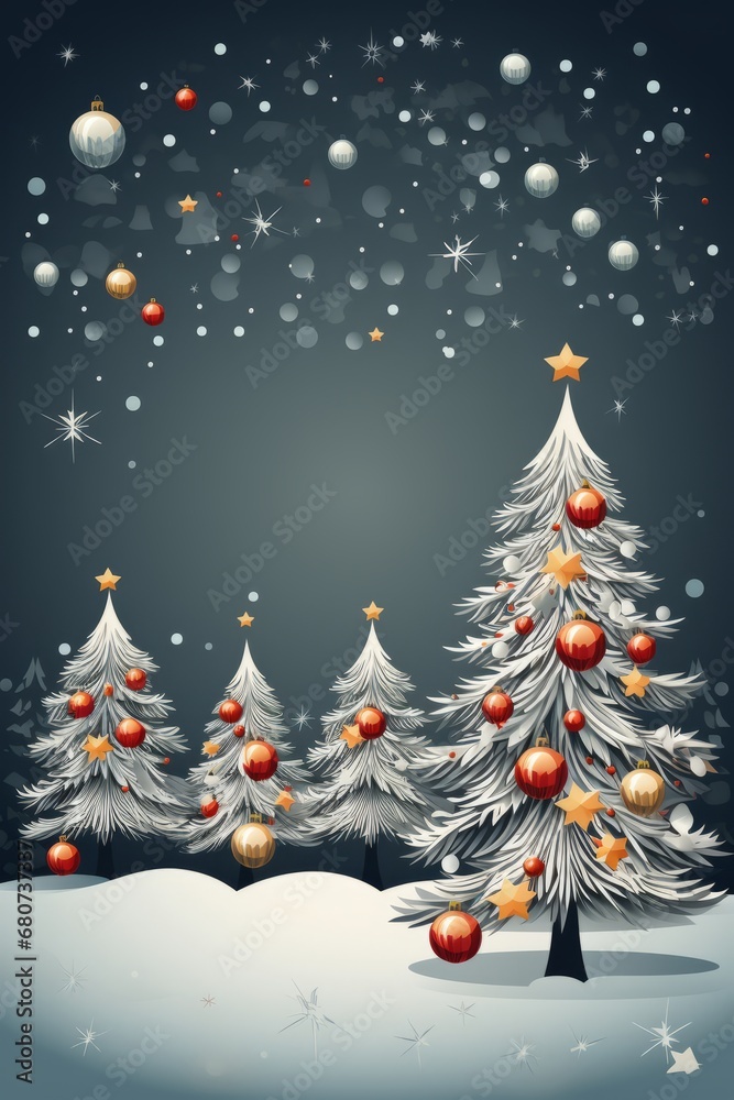 Happy New Year with Christmas Trees greeting card. Merry Christmas and Happy New Year greeting card theme Vertical Illustration. For banners, posters, gift cads, advertising. AI generated. Happy New Year with Christmas Trees greeting card. Merry Christmas and Happy New Year greeting card theme Vertical Illustration. For banners, posters, gift cads, advertising. AI generated.
