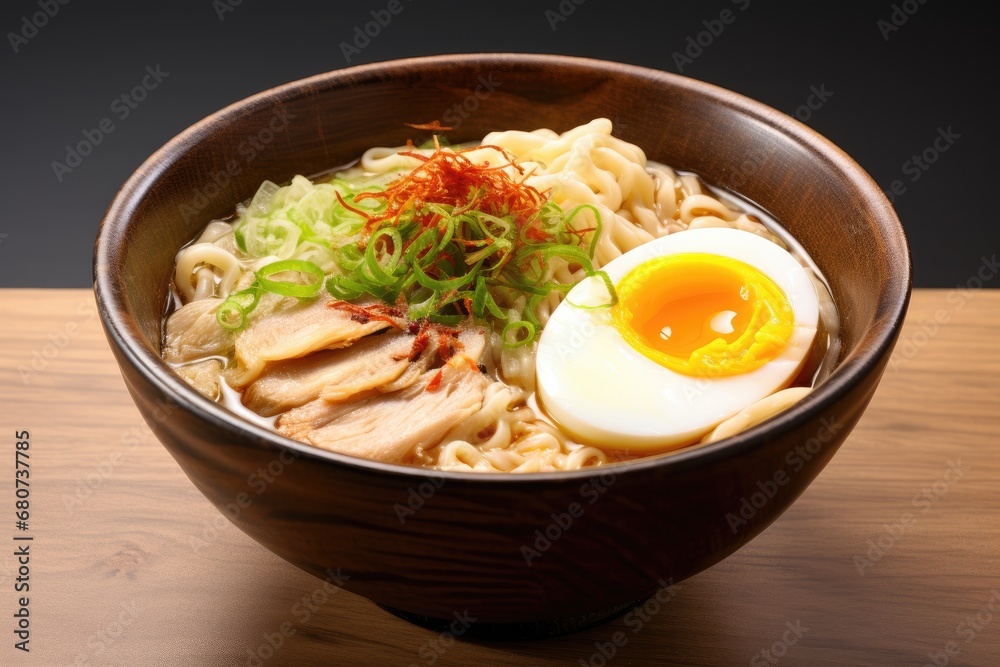 Bowl of hot Japanese ramen soup. AI generative. Bowl of hot Japanese ramen soup. AI generative.