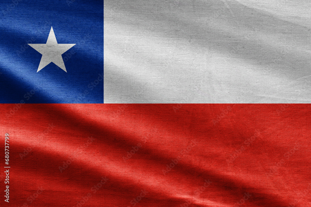 Chile flag waving in the wind. Close up of Chile banner blowing, soft and smooth silk. Cloth fabric texture ensign background. Use it for national day and country occasions concept.