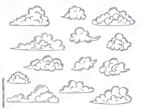 Sketch Fluffy Clouds With Soft, Billowing Shapes, Inviting Daydreams And Relaxation, Drifting Lazily Across The Open Sky