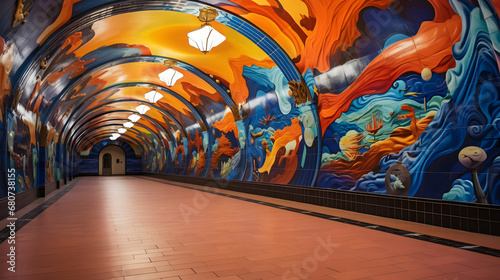 Artistic murals in underground pedestrian walkway, city center photo