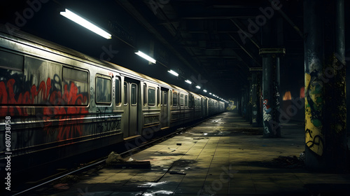 Eerie view of empty subway station in forsaken urban area