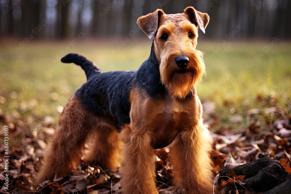 Portrait of Welsh Terrier on a nature close up cropped photo. Ai art Portrait of Welsh Terrier on a nature close up cropped photo. Ai art