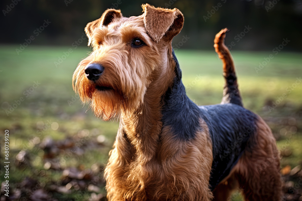 Portrait of Welsh Terrier on a nature close up cropped photo. Ai art Portrait of Welsh Terrier on a nature close up cropped photo. Ai art