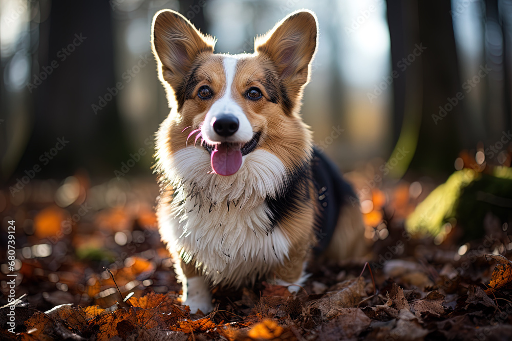 Portrait of Welsh Corgi cardigan on a nature close up cropped photo. Ai art Portrait of Welsh Corgi cardigan on a nature close up cropped photo. Ai art