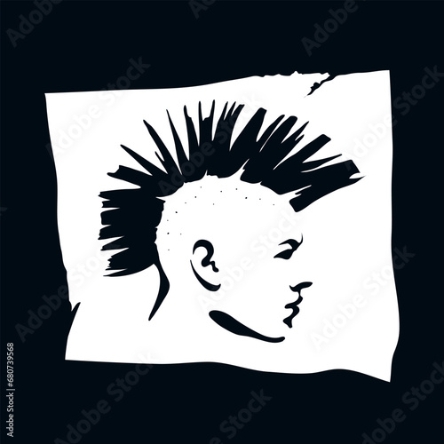 Vector isolated illustration of a punk man with the mohawk on a white background. Perfect use for a T-shirt designs, prints, stickers.