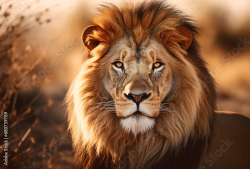 the lion has a white tan face  evocative environmental portraits  macro  dutch realism