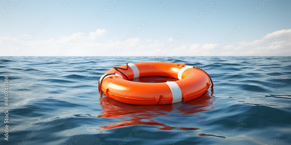 Safety at Sea: Lifebuoy Floating on Ocean Waters. Generative ai
