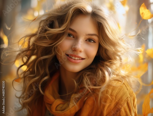 Beautiful portrait of happy cute girl on blur background