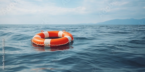 Safety at Sea: Lifebuoy Floating on Ocean Waters. Generative ai
