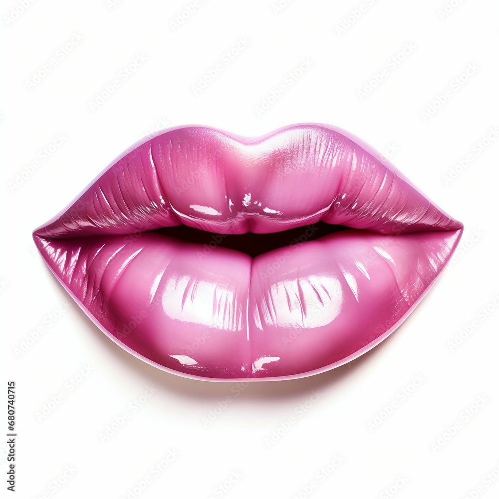 Glamorous Shine: Plump Lips with Vibrant Pink Gloss Isolated on White. Generative ai Glamorous Shine: Plump Lips with Vibrant Pink Gloss Isolated on White. Generative ai
