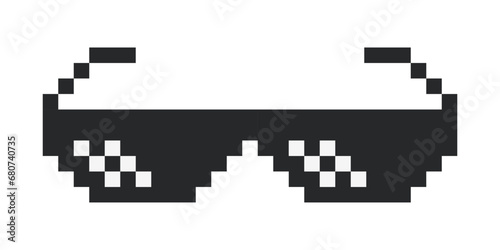 8 bit pixel glasses in black and white.