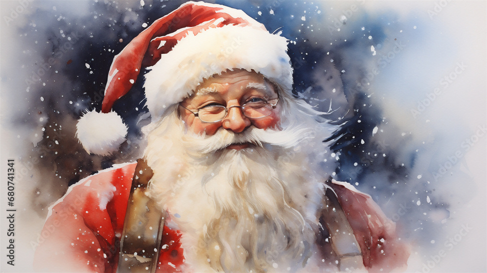 Watercolor Painting, Santa Claus, Generative AI