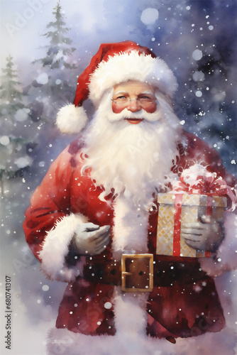 Watercolor Painting, Santa Claus, Generative AI