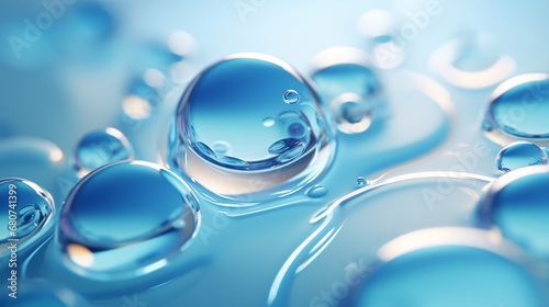 water bubbles and bubbles on a blue background, futuristic organic, polished craftsmanship, tilt-shift lenses