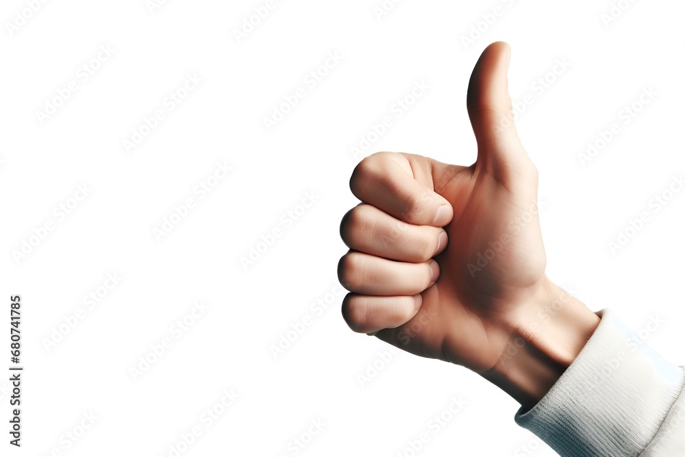 Hand showing in thumbs up gesture meaning excellent on white background with AI generated Hand showing in thumbs up gesture meaning excellent on white background with AI generated