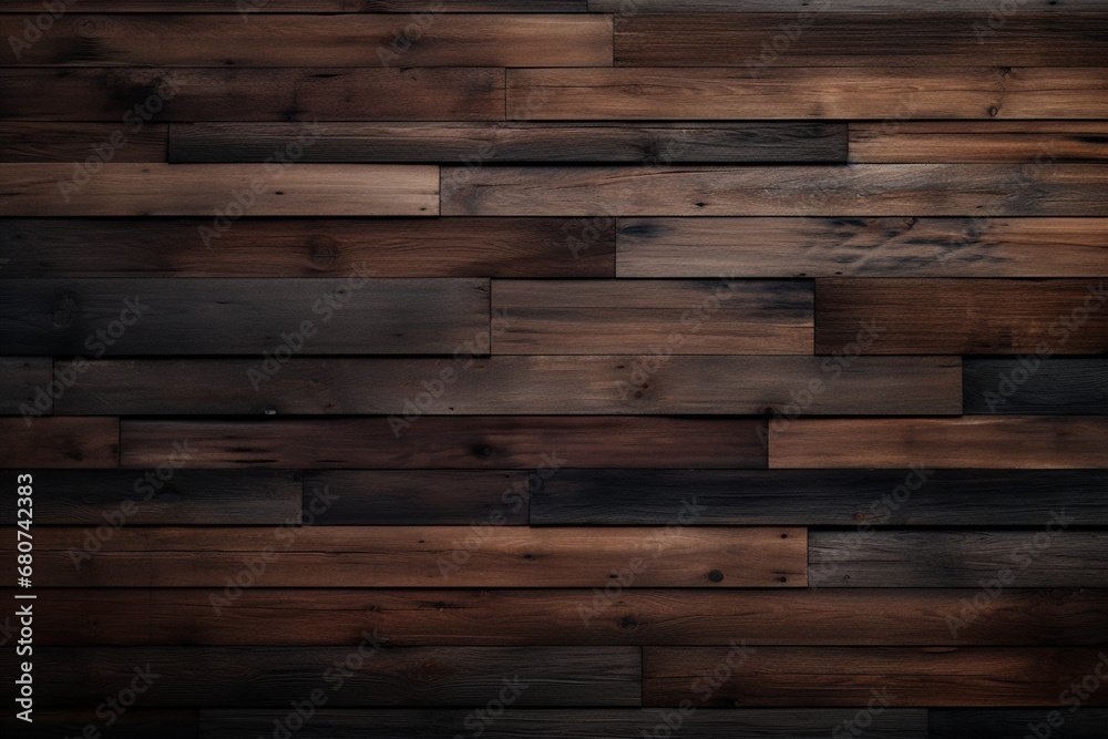 木材の茶色の壁の板パネルのテクスチャの背景画像　timber wood brown wall plank panel texture background　Generative AI - obrazy, fototapety, plakaty 