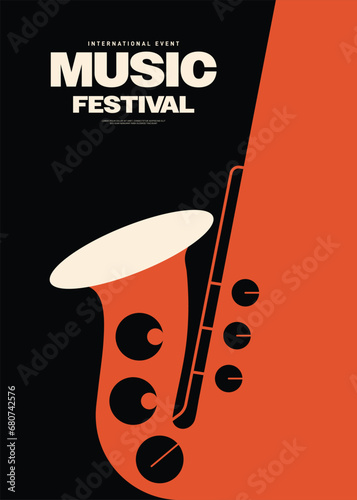 Music festival poster template design background with saxophone vintage retro style