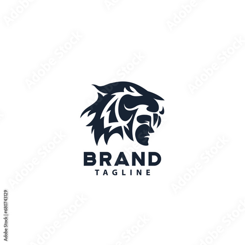 A warrior man with Tiger head hat Logo Symbol Design Template Flat Style Vector