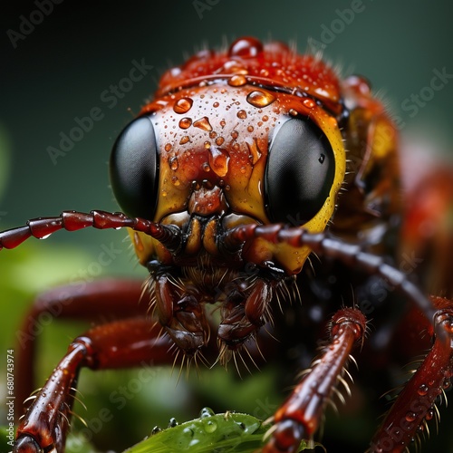 Very close-up of uropean Earwig or Common Earwig (Forficula auricularia) on a leaf. Great image for web icon, game avatar, profile picture, for educational needs of nature. Square
