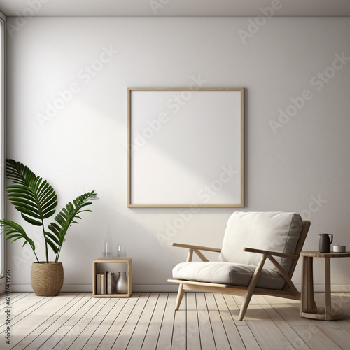 Mock up poster frame in modern interior background, Scandinavian style, 3d render