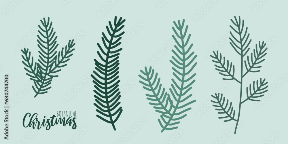 Set of hand drawn xmas branches vector winter floral element. Christmas botanical illustration for presentation, banner, cover, web, flyer, card, sale, poster, slide and social media. Set of hand drawn xmas branches vector winter floral element. Christmas botanical illustration for presentation, banner, cover, web, flyer, card, sale, poster, slide and social media.