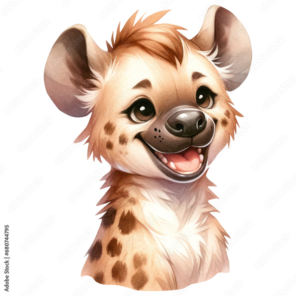 Cute Hyena Safari Animal, Watercolor, Isolated on Transparent Background. Generative AI