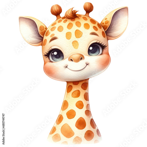 Cute Giraffe Safari Animal  Watercolor  Isolated on Transparent Background. Generative AI
