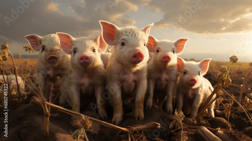 A group of pigs. Generative AI.  © Elle Arden 