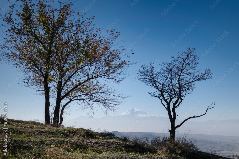 View of the snow-white peak of Mount Ararat in Armenia. View of the snow-white peak of Mount Ararat in Armenia.