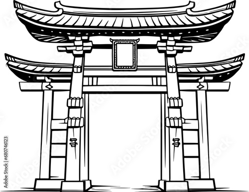 Japanese tori gate drawing