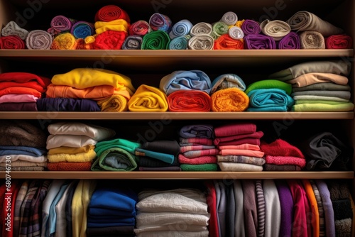 Wardrobe Spectrum Stash: A closet holds a spectrum of neatly organized attire, promising a diverse array of fashion expressions