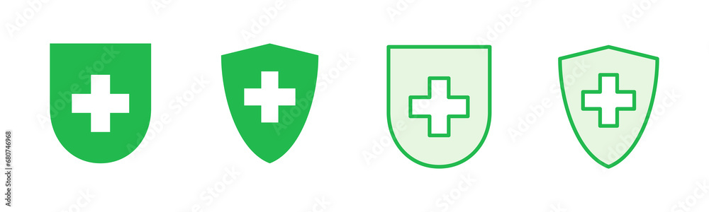 Health insurance icon set. Insurance health document icon Health insurance icon set. Insurance health document icon
