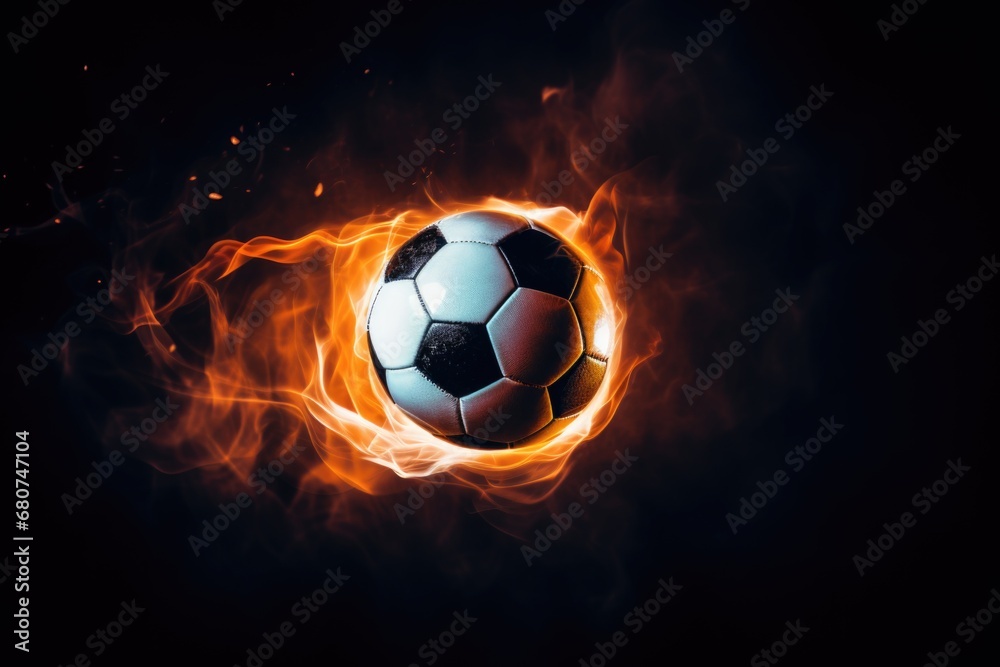 Naklejka premium Luminous Football Essence: Capture the essence of football in a luminous display, where the ball takes on a celestial glow under the mesmerizing sports lights
