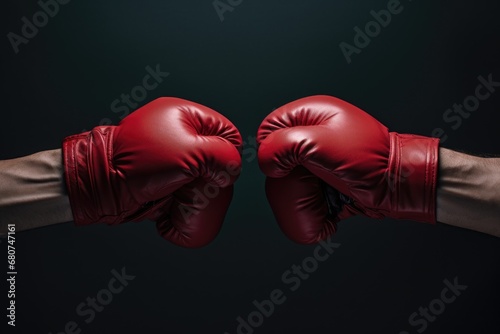 Boxer's Handshake of Power: Experience the electric energy as gloved hands meet in a handshake, radiating the essence of boxing power and mutual respect © Konstiantyn Zapylaie