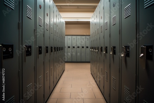 Neat Storage Array: Explore the neatness of a storage array with lockers perfectly aligned, creating a visually appealing and well-structured locker room scene photo