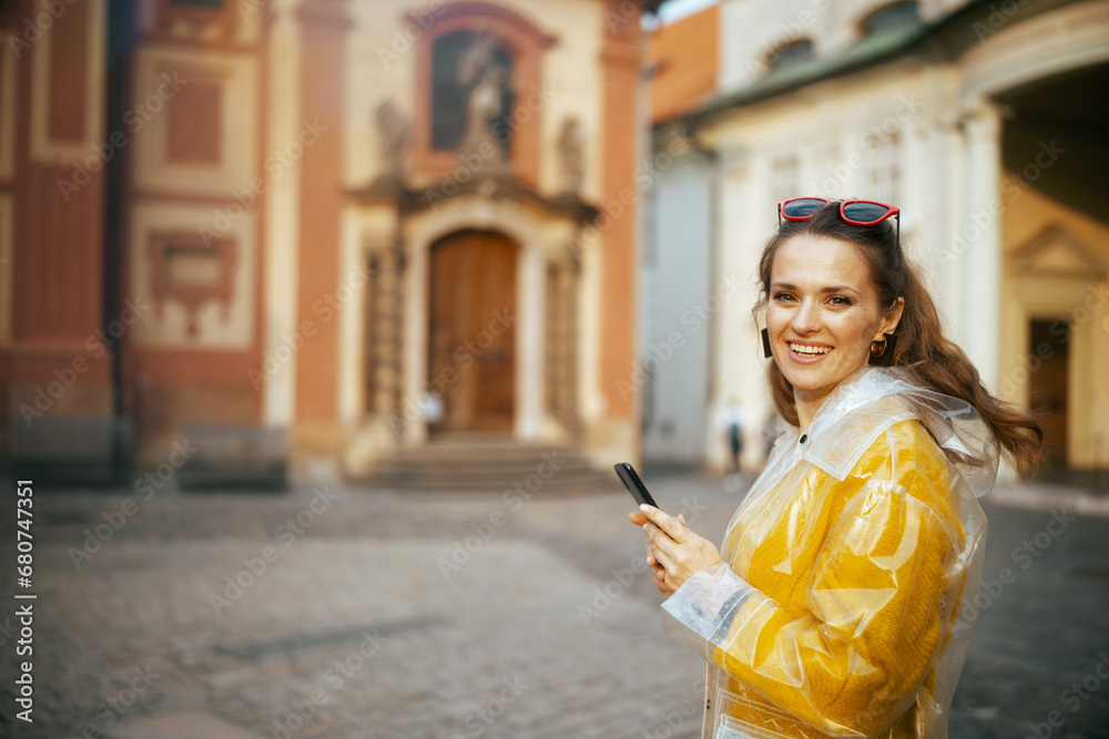 Portrait of smiling woman in blouse in Prague Czech Republic Portrait of smiling woman in blouse in Prague Czech Republic