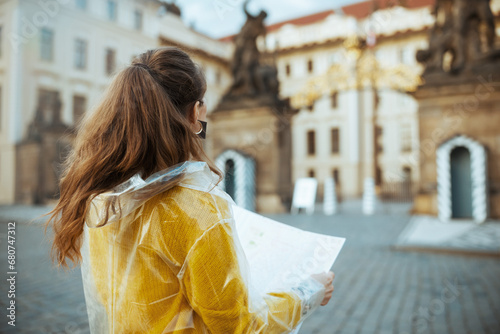 Seen from behind woman in blouse in Prague Czech Republic photo