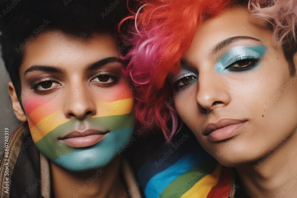 Unified in Diversity: Intimate Portraiture of LGBTQ Pride with Vivid Makeup and Rainbow Motifs