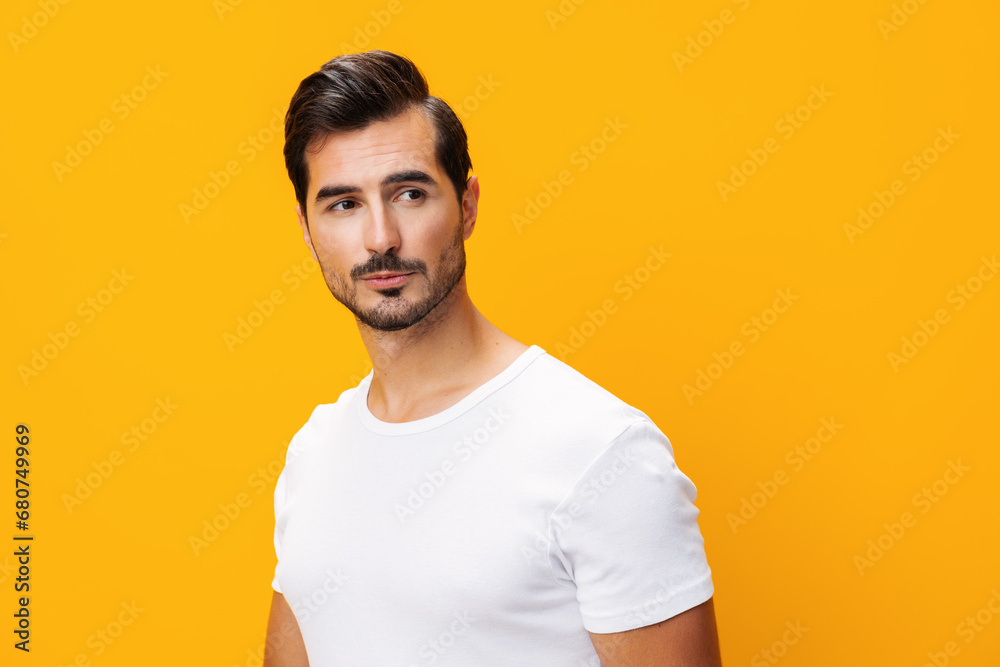 Man mockup template lifestyle white studio t-shirt portrait