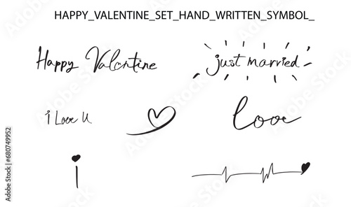 Happy valentine font Lettering Hand written calligraphy text set group collection symbol sign love just marries i love heart you u shape just married vital signs danger life 14 fourteen february icon