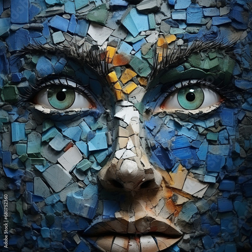 Fondo con detalle de mosaico compuesto para crear la figura de un rostro femenino