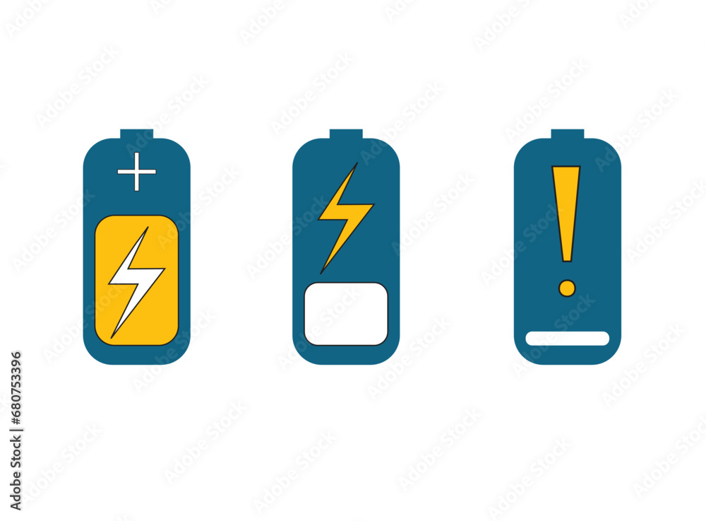 Three battery design icon set Three battery design icon set