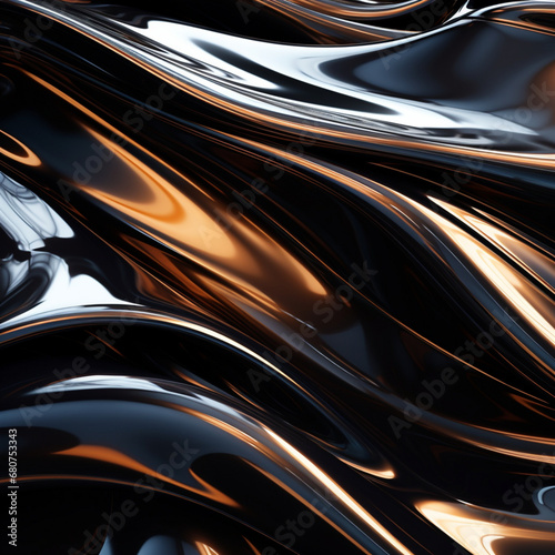 Fondo abstracto con detalle de formas sinuosa de metal de tonos oscuros, con reflejos de luz