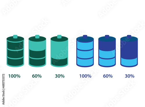 Icon set of six different batteries