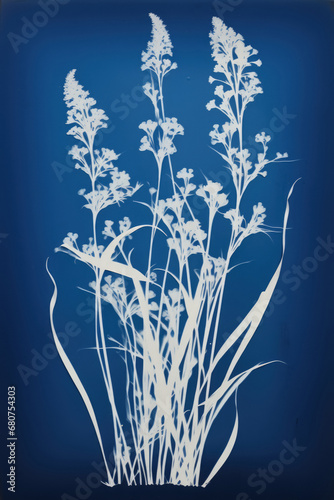 Vintage Botanical Cyanotype Clipart Collection: Unique Floral Prints for Posters and Artistic Decor. Generated AI.