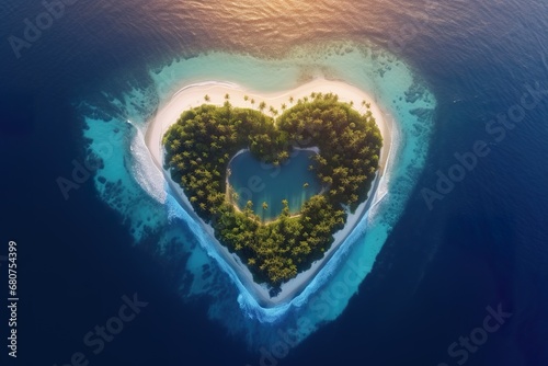 Aerial sunrise view of Pacific Island in the Shape of a Heart. Love Holiday Concept © JetHuynh