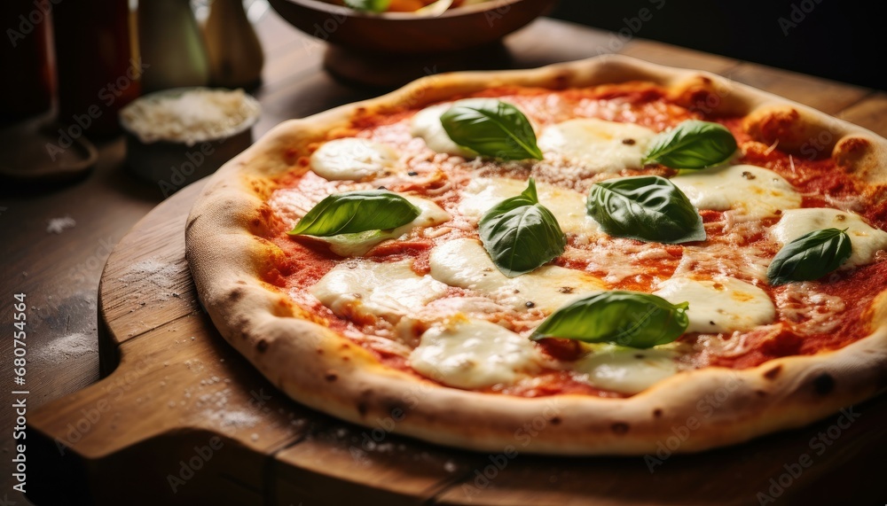 Authentic Italian Margherita Pizza on Wooden Table